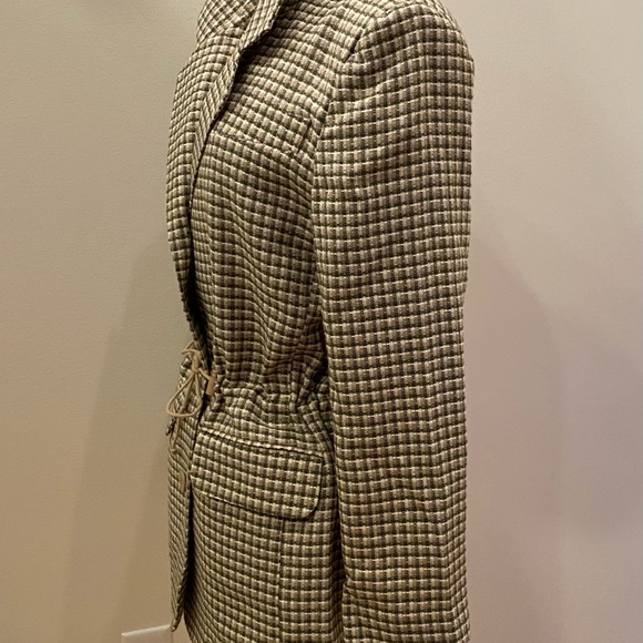 Jordan & Cole Womens Blazer w Ties to Cinch Waist / White, Green Tan Check / M - Picture 9 of 15